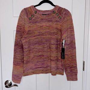 NWT Black Tape Rust Teal Space Dyed Button Detail Sweater